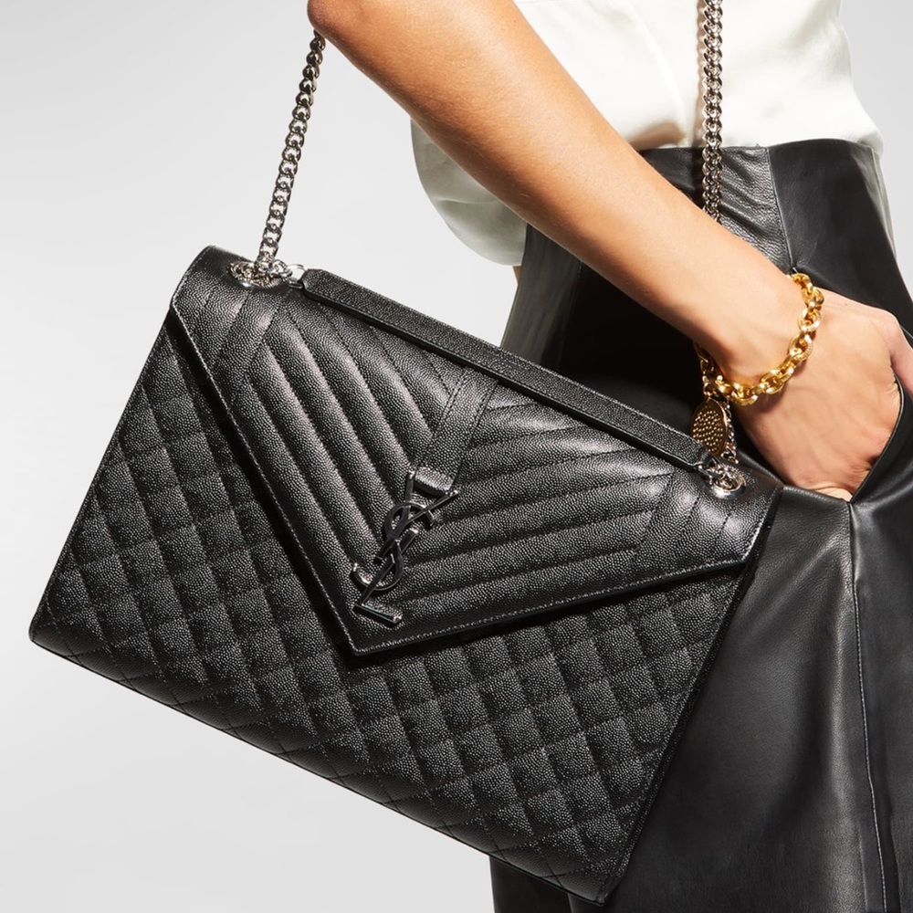 NWT MSRP $3,300 YSL SAINT LAURENT Large TriQuilted Matelasse Grain de Poudre